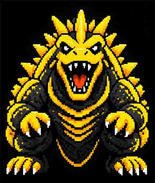 Front-facing RYŪZILLA pixel dragon