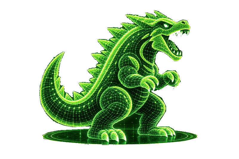 Green holographic RYŪZILLA mascot